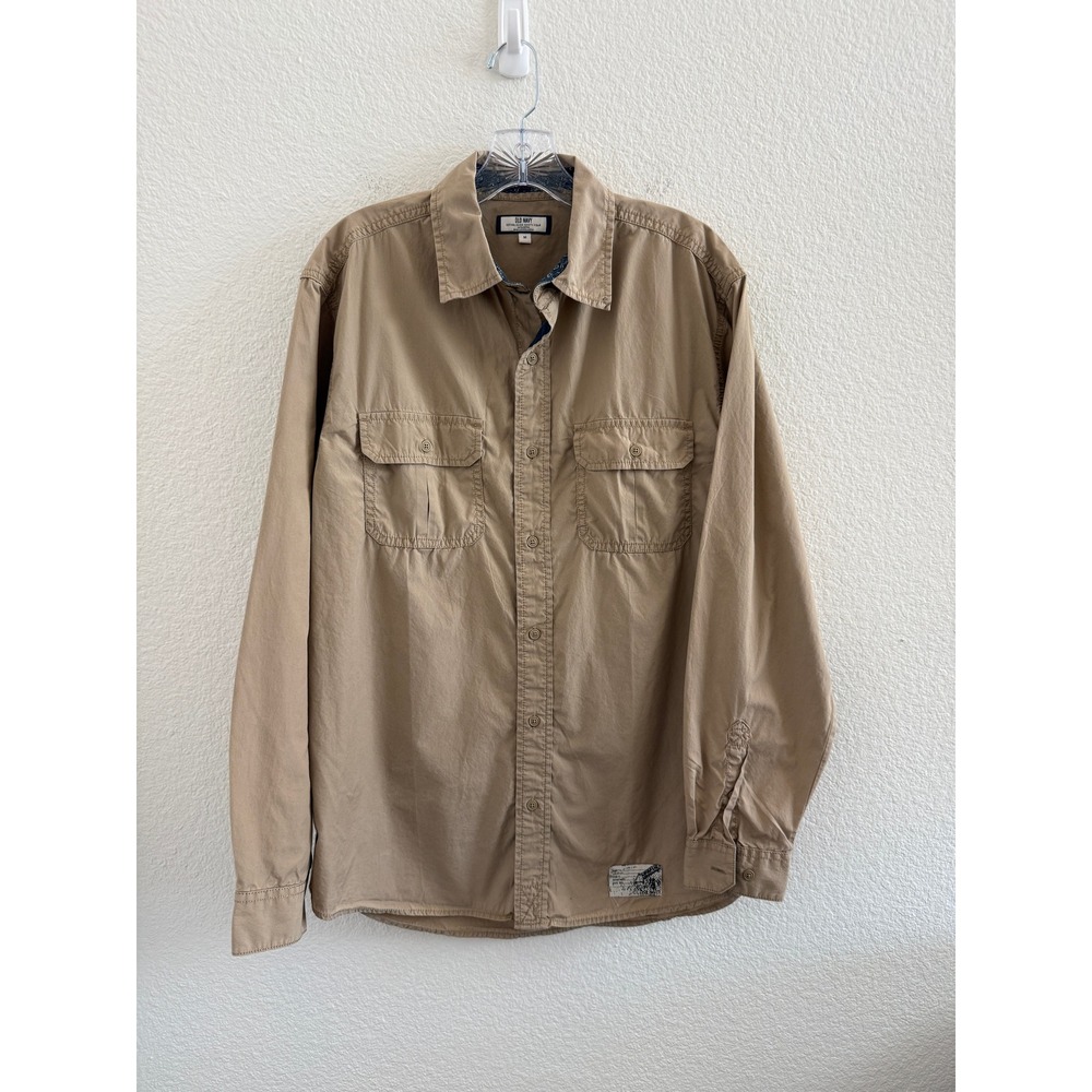 Old Navy Mens Khaki 100% Cotton Long Sleeve Button Down Utility Shirt Medium